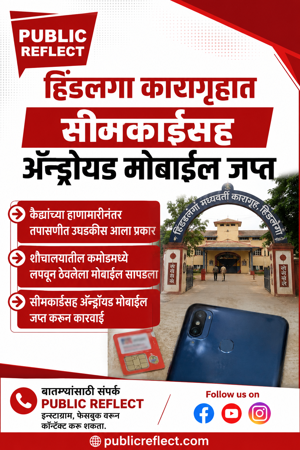हिंडलगा मध्यवर्ती कारागृहात सीमकार्डसह अँड्रॉईड मोबाईल जप्त